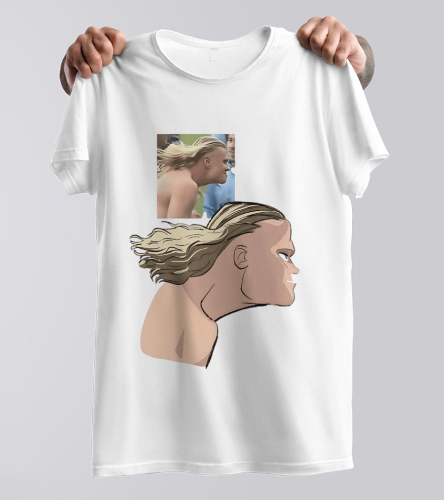 Erling Haaland Long Hair Meme Jawline Football Flowing Hairstyle T-Shirt
