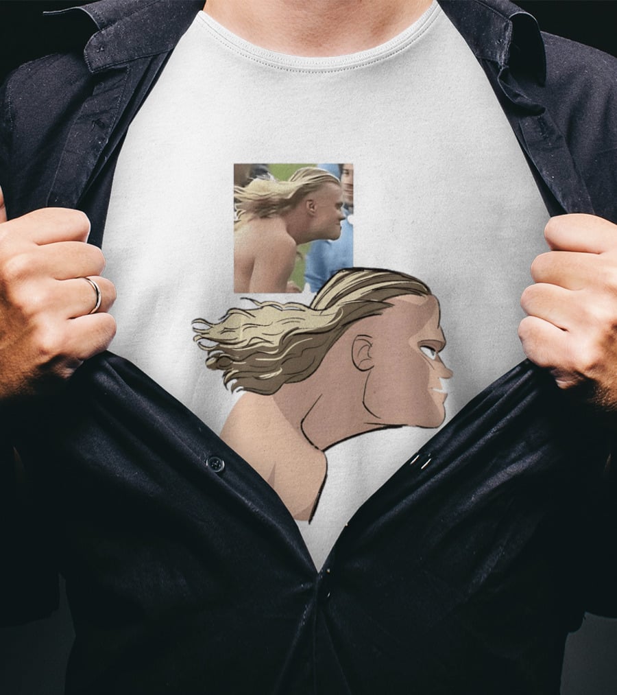 Erling Haaland Long Hair Meme Jawline Football Flowing Hairstyle T-Shirt