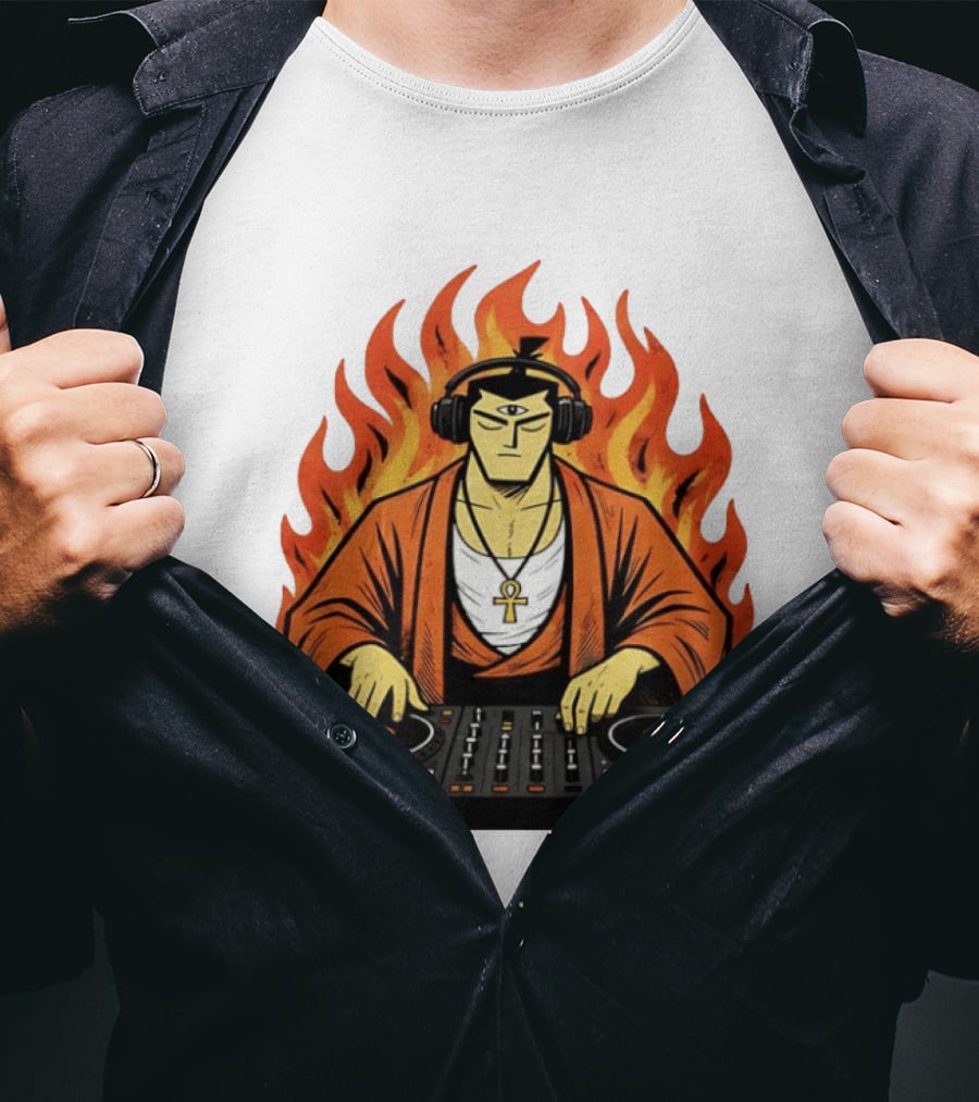 Samurai Jack DJing With Headphones Fire Music Mixer T-Shirt
