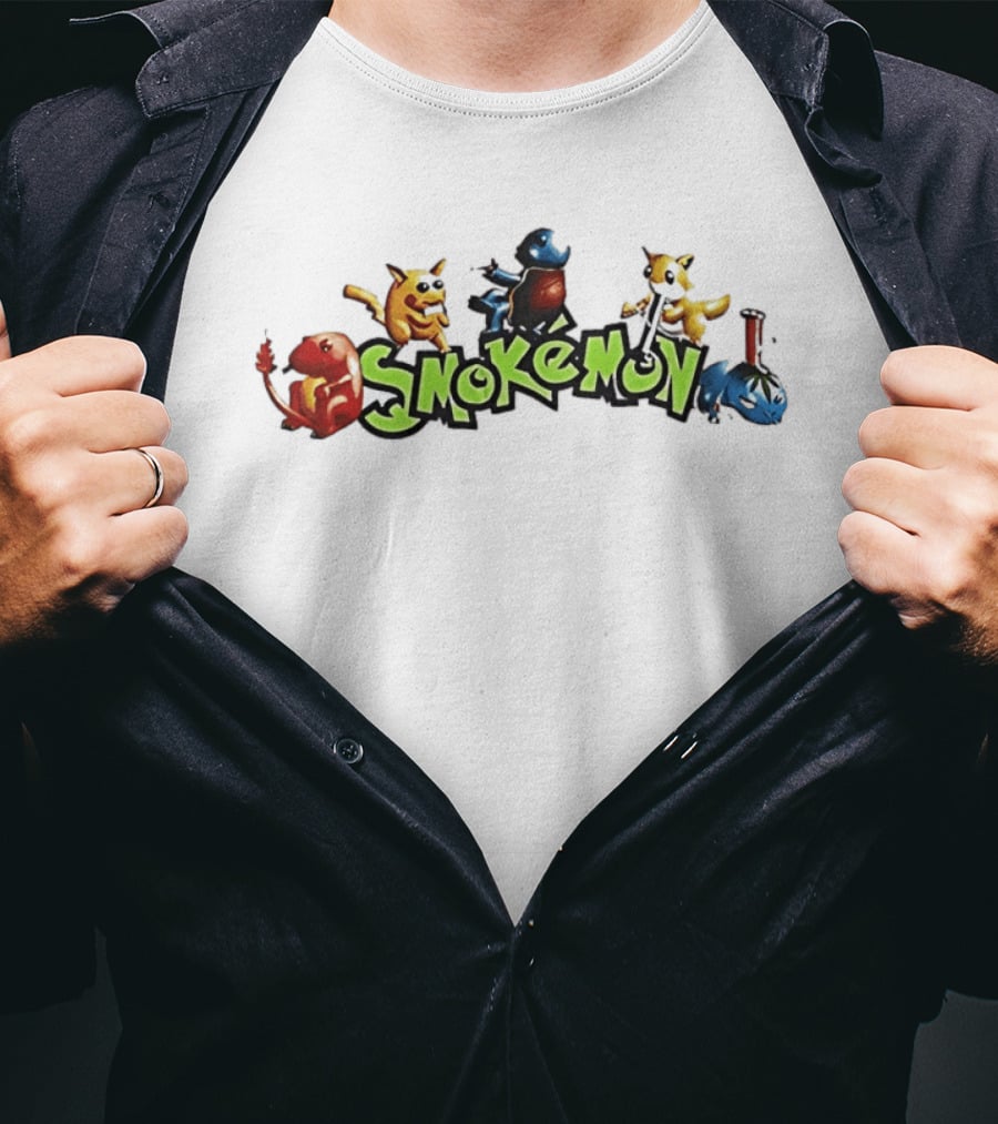 Smokemon Characters Smoking Parody With Pikachu Charmander Squirtle And Eevee T-Shirt