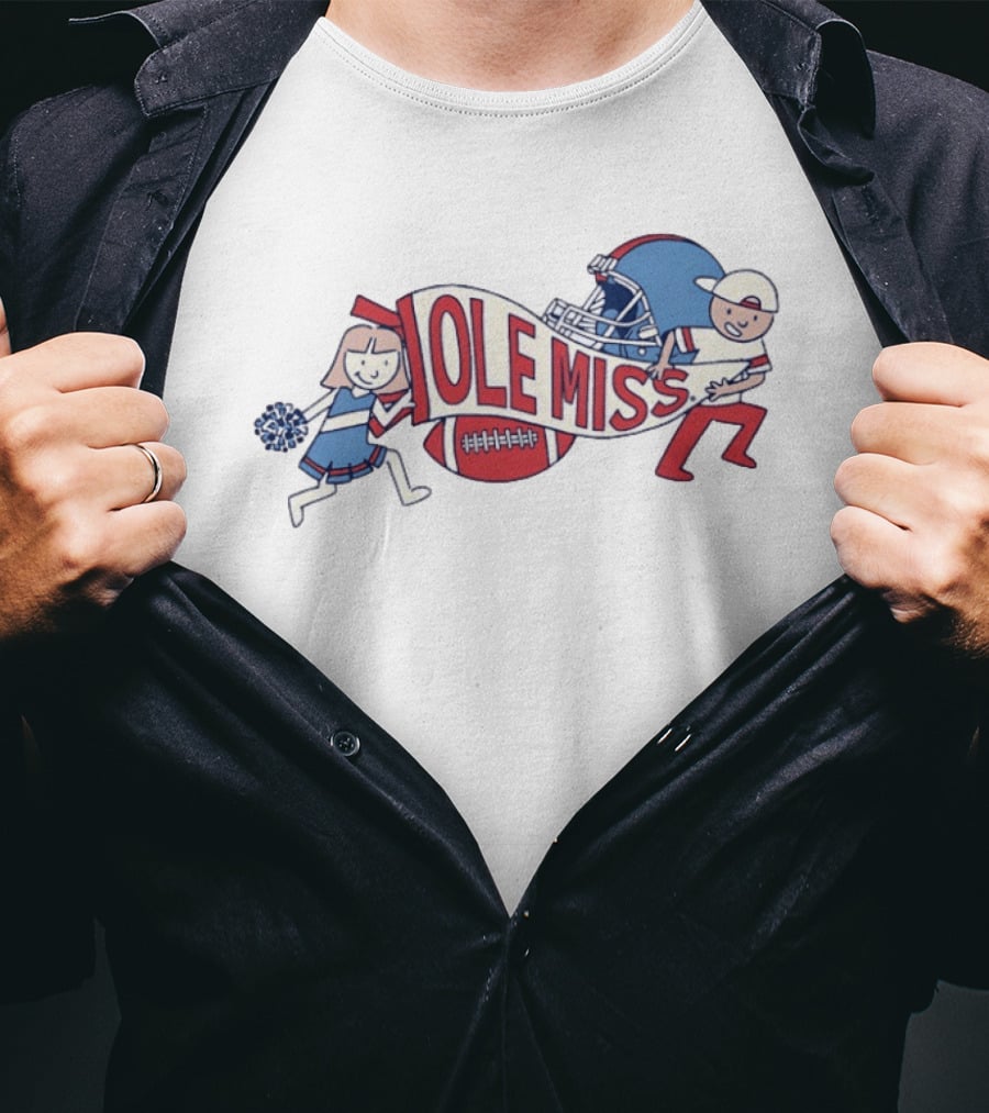 Ole Miss Cheerleader And Football Player Waving Pennant And Helmet T-Shirt