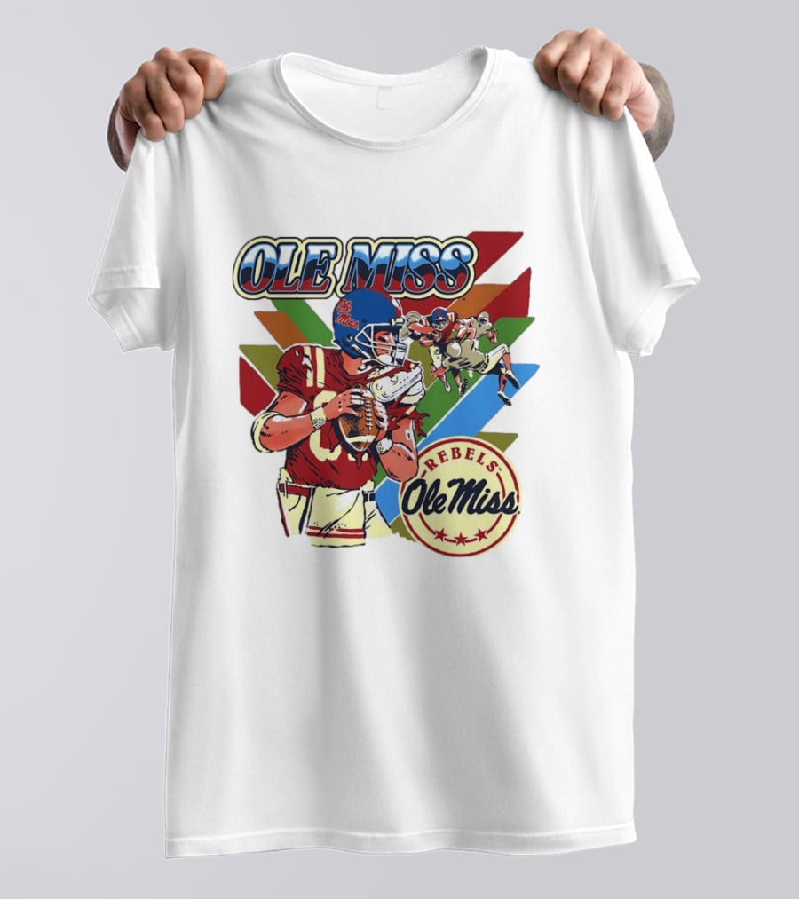 Ole Miss Rebels Football Player Action Retro Style Collaboration T-Shirt