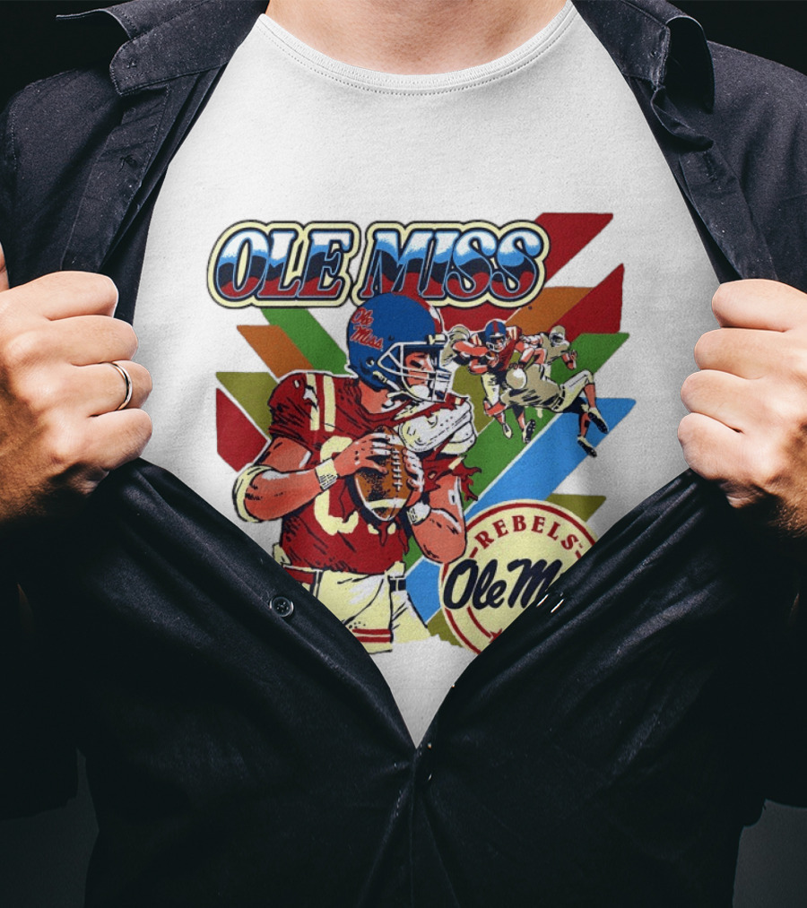 Ole Miss Rebels Football Player Action Retro Style Collaboration T-Shirt