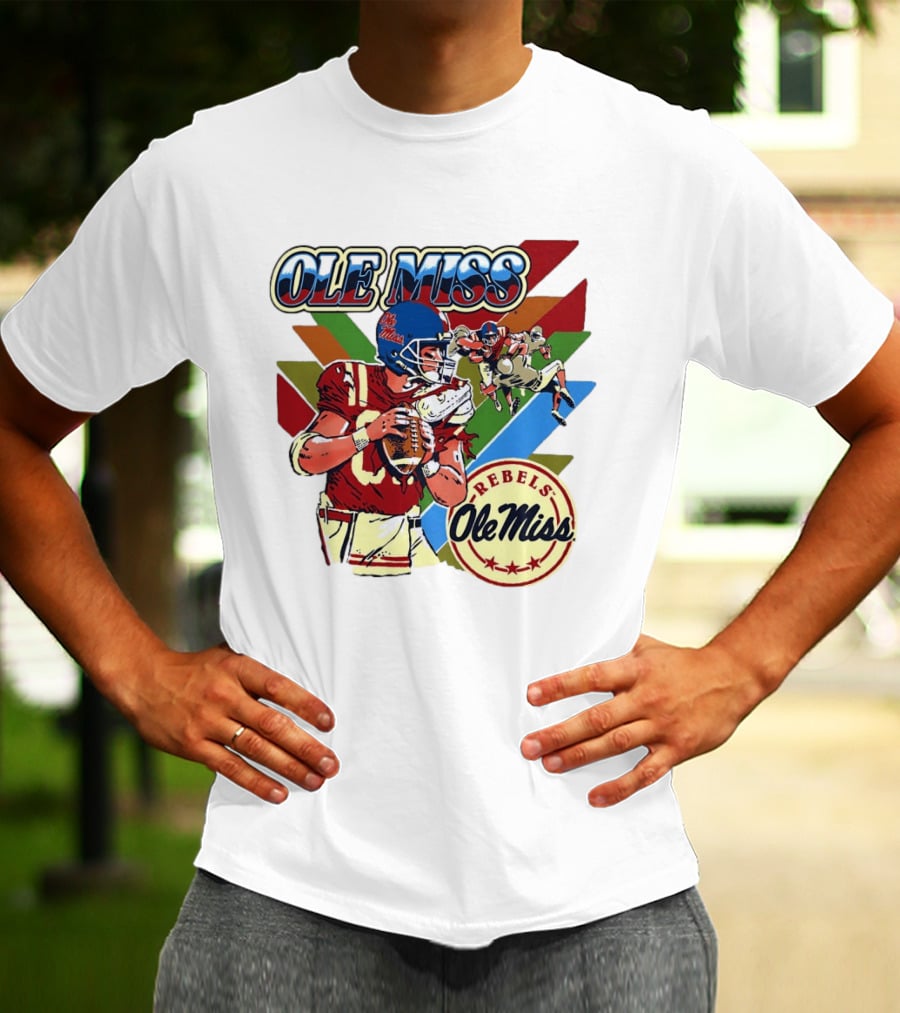 Ole Miss Rebels Football Player Action Retro Style Collaboration T-Shirt