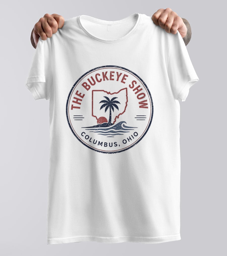 The Buckeye Show Ohio Palm Tree Wave Red Sun Columbus T-Shirt