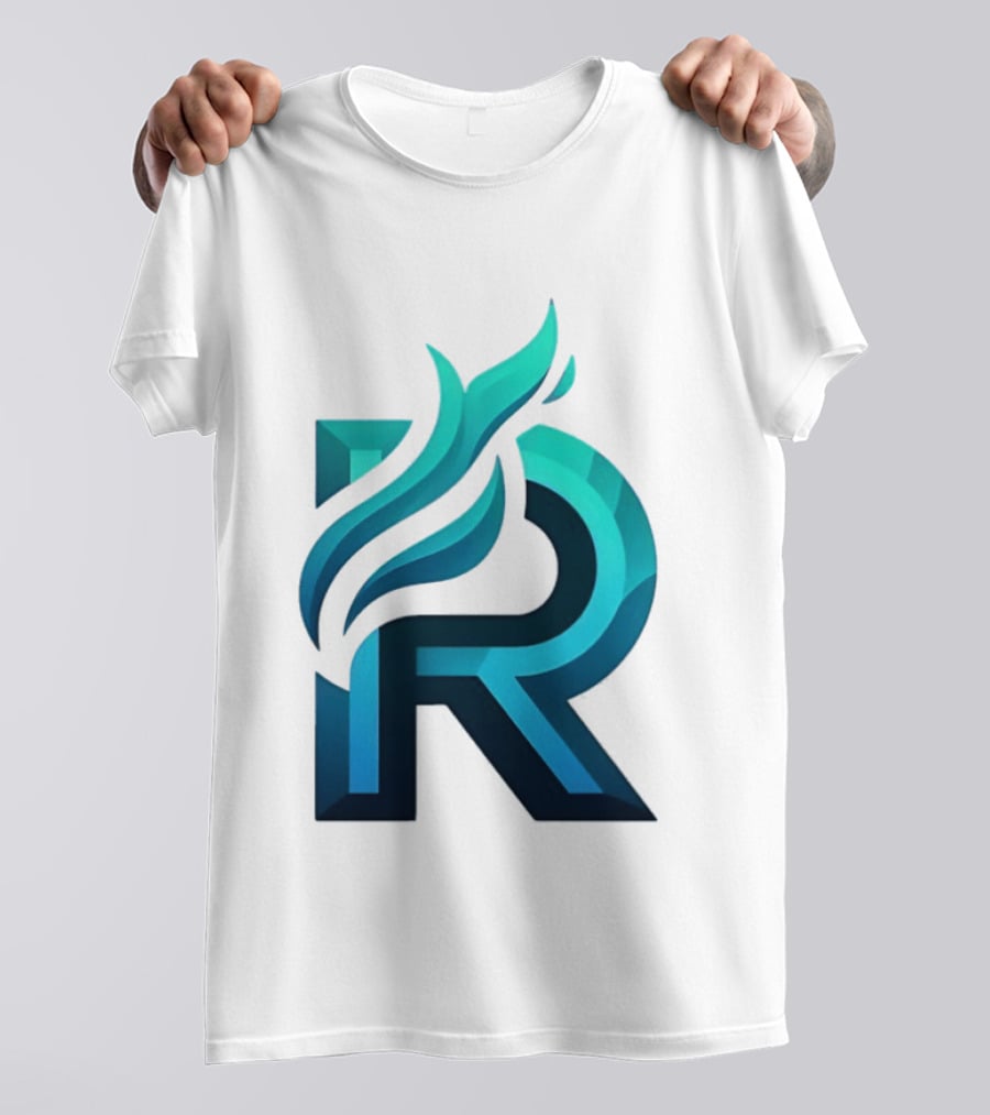 R Flame Letter Blue Green Gradient T-Shirt