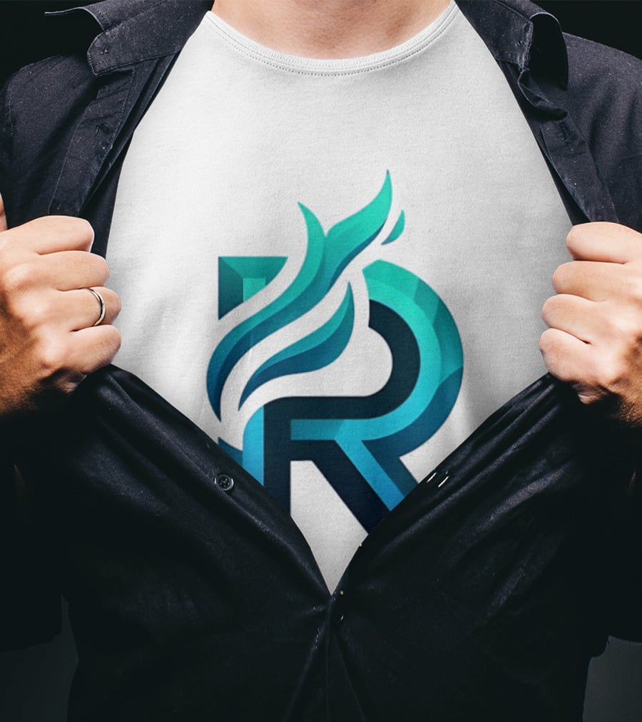 R Flame Letter Blue Green Gradient T-Shirt