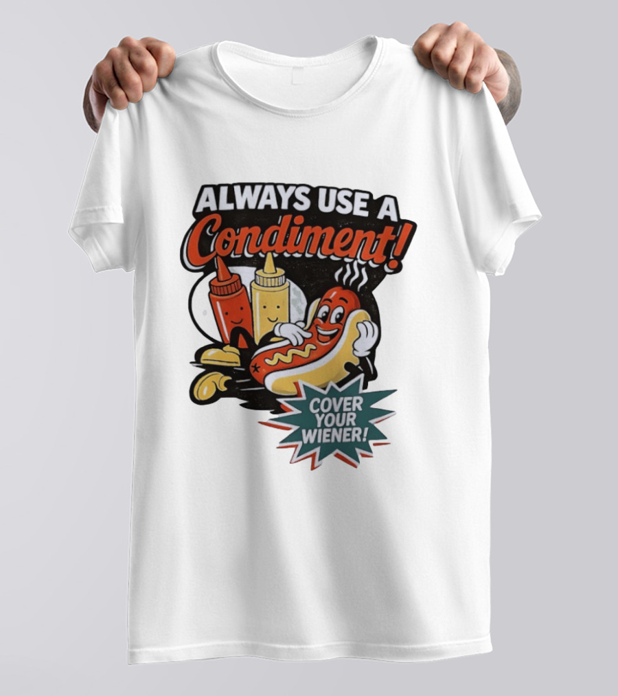 Always Use A Condiment Cover Your Wiener Hot Dog Fun T-Shirt