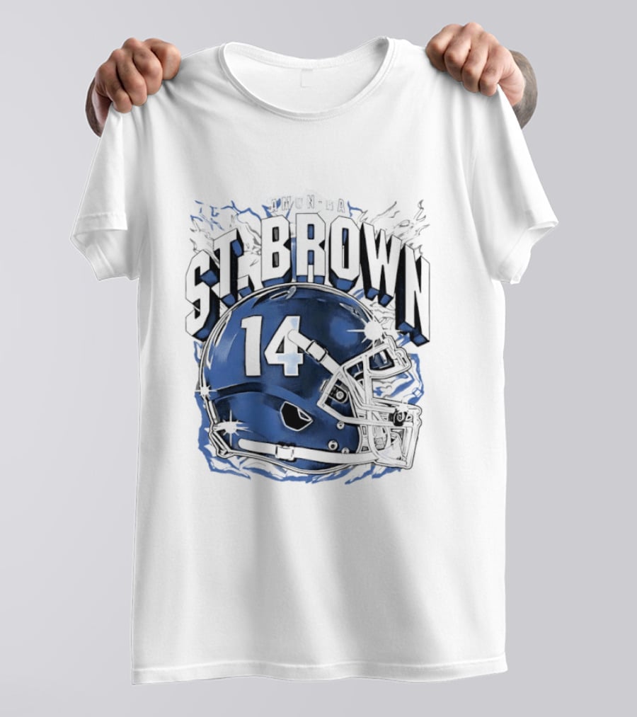 Amon Ra St. Brown 14 Helmet Detroit Lions T-Shirt