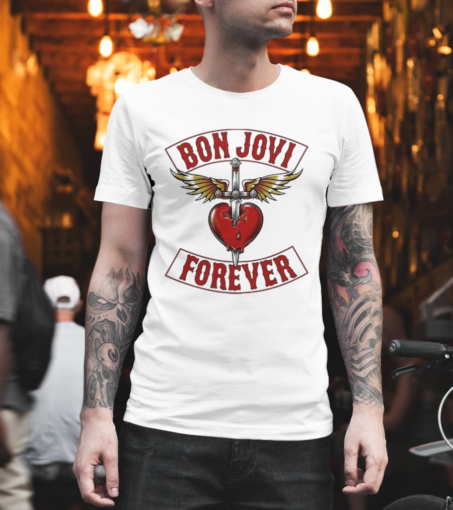 Bon Jovi Forever Heart With Wings And Dagger T-Shirt