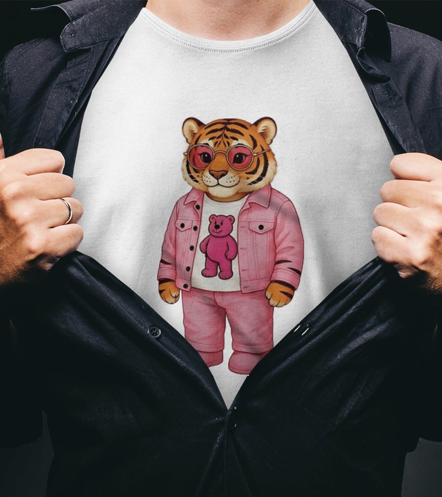 Cincinnati Bengals Fashion Pink Denim Tiger Bear T-Shirt