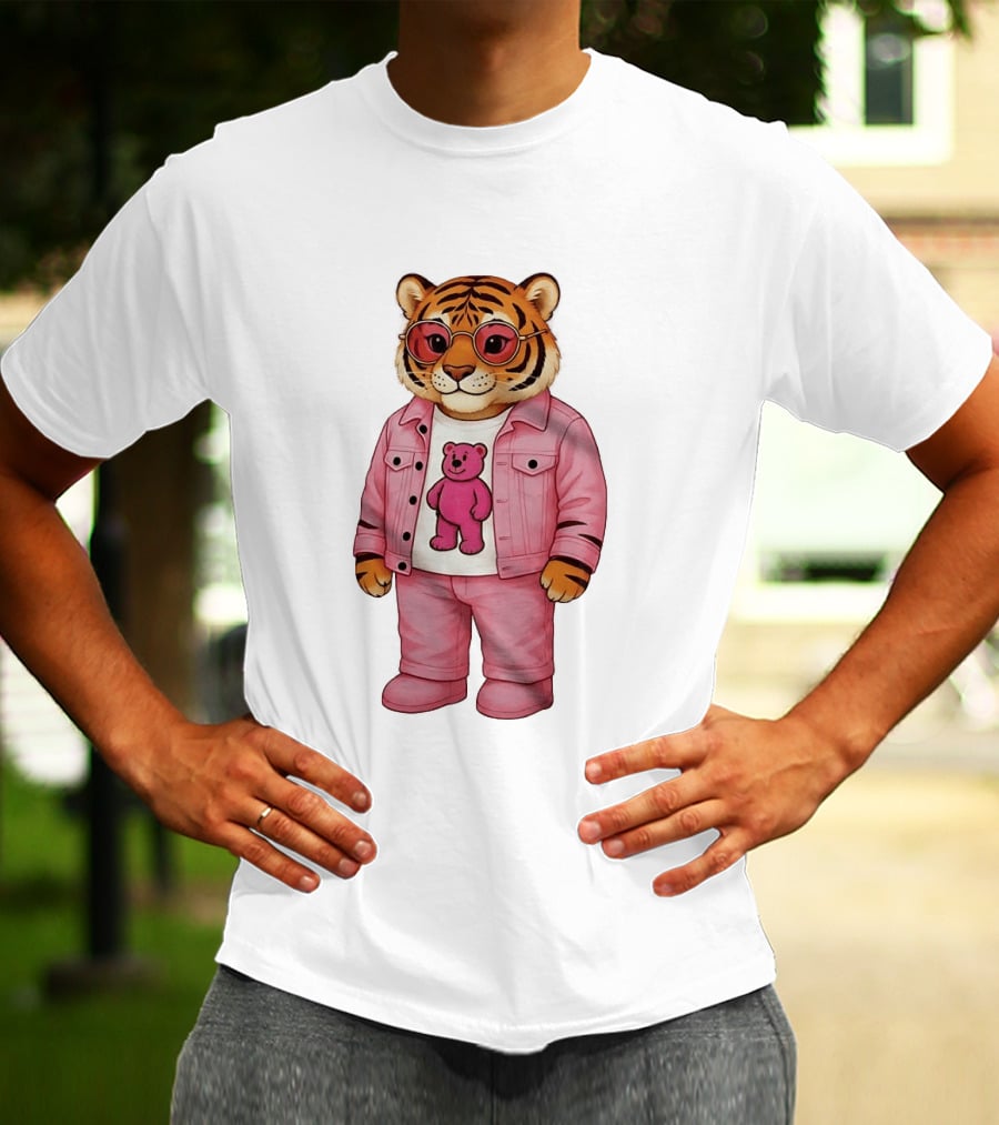 Cincinnati Bengals Fashion Pink Denim Tiger Bear T-Shirt