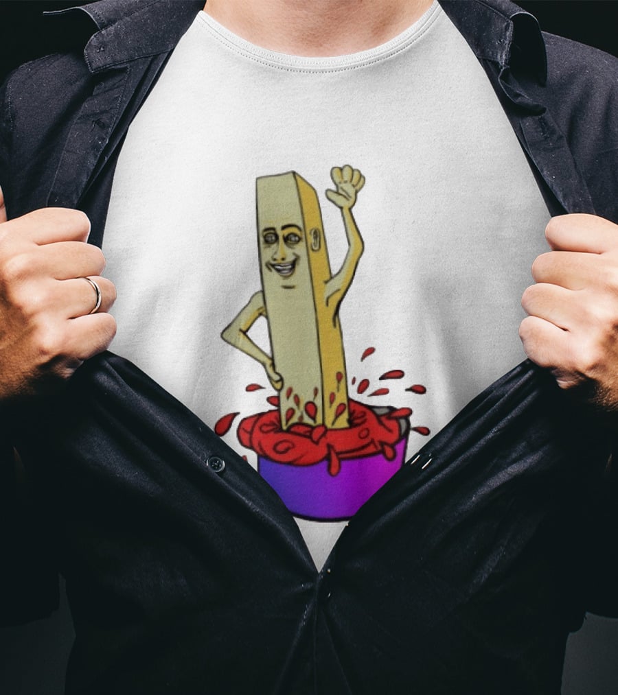 French Fry With Face Humorously Dipping In Ketchup Bowl T-Shirt