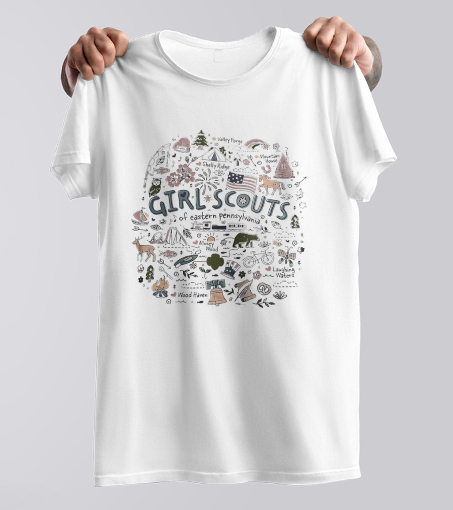 Girl Scouts Eastern Pennsylvania Camping Icons Flag Wildlife Fun T-Shirt