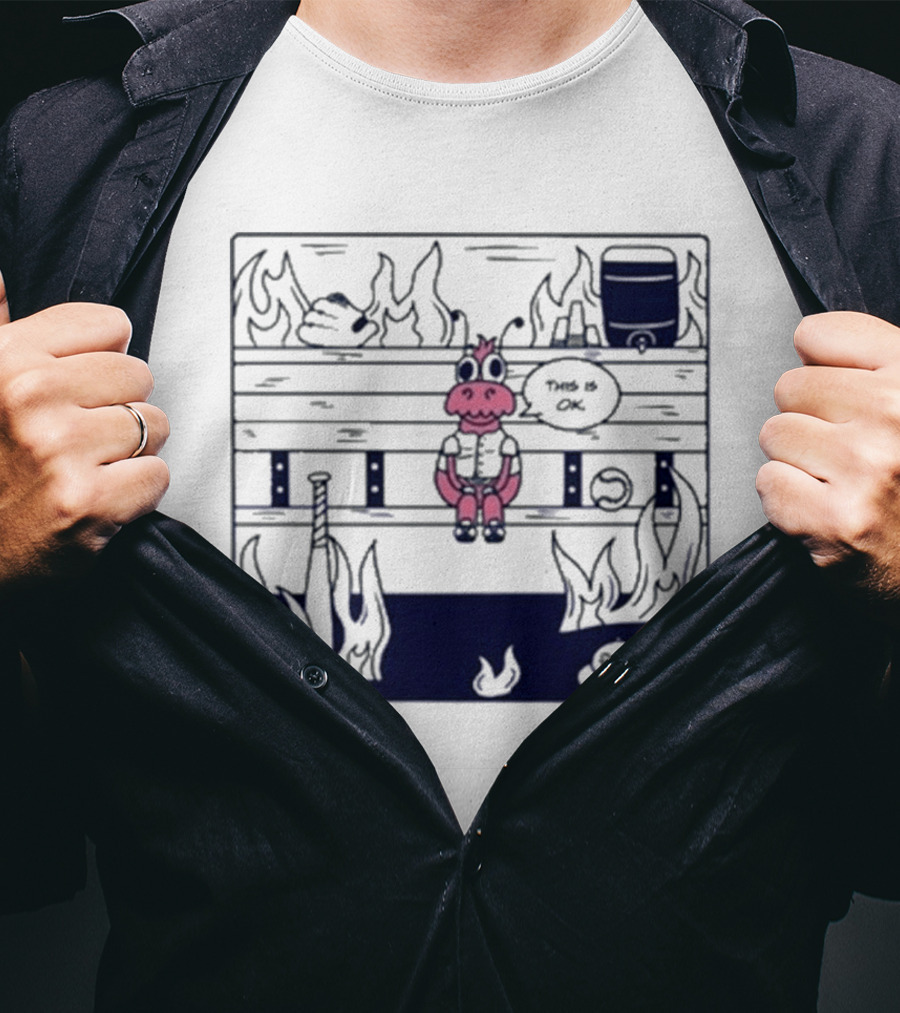 Jaxshrimp This Is Fine Fires Cartoon Cow Sitting Amidst Flames T-Shirt