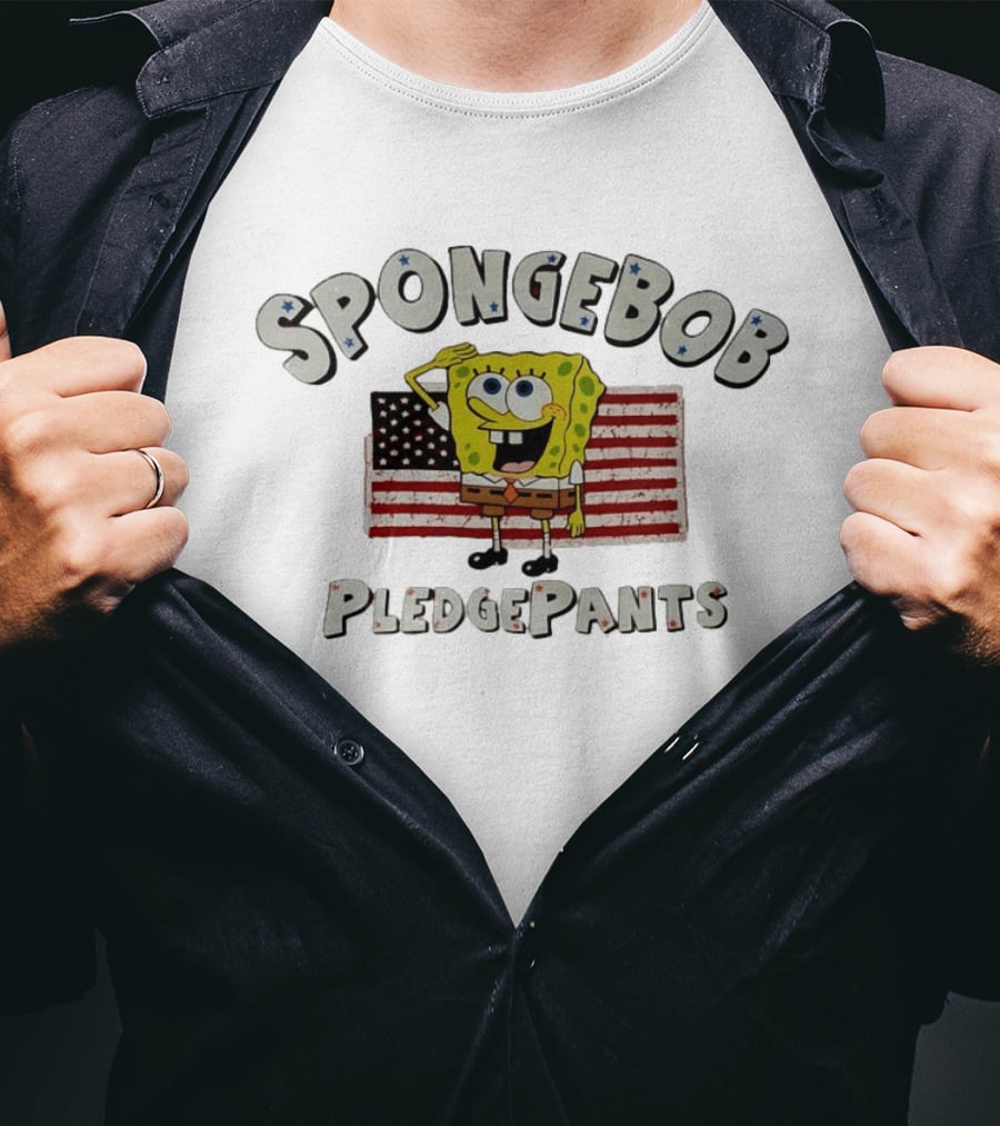 Spongebob Pledgepants American Flag Salute T-Shirt
