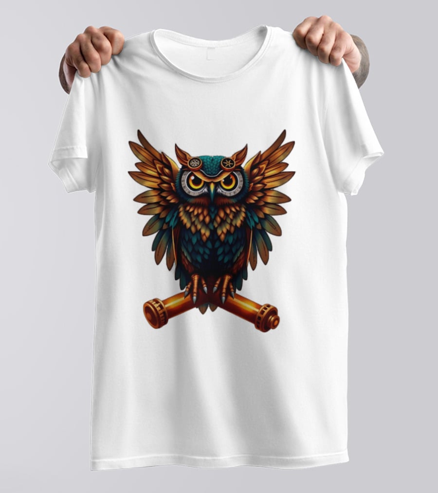 Steampunk Owl With Gears And Pistons Mechanic Aesthetic T-Shirt