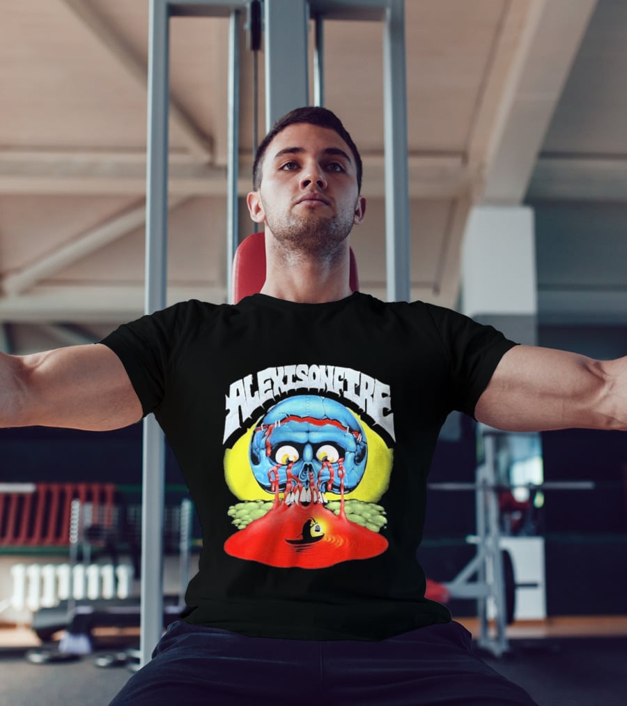 Alexisonfire Skull Island Creepy Blue Skull With Red Eyes And Boat T-Shirt