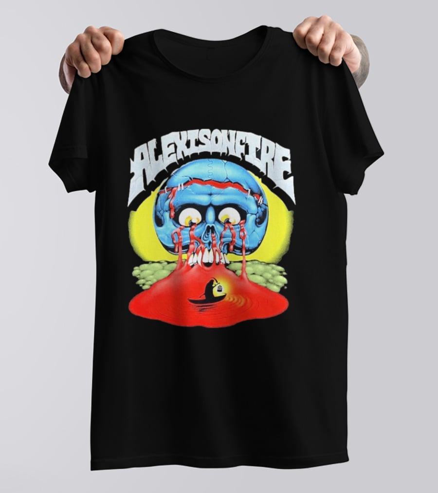 Alexisonfire Skull Island Creepy Blue Skull With Red Eyes And Boat T-Shirt
