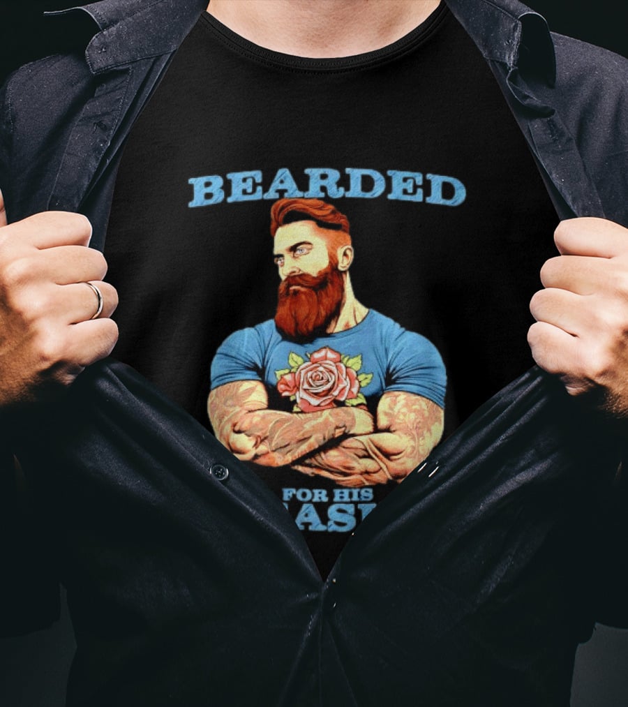 Bearded For His Pleasure Tattooed Beard Lover With Rose Tattoo T-Shirt
