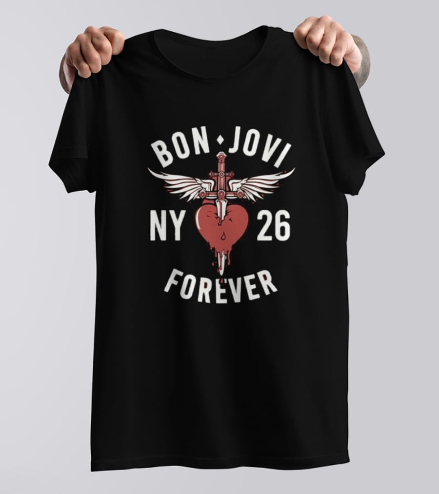 Bon Jovi NY 26 Forever Tour Cross Heart Wings T-Shirt