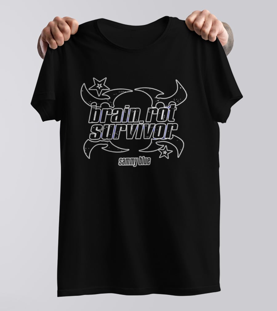 Brain Rot Survivor Sammy Blue Internet Culture Stars Skulls Tribal T-Shirt