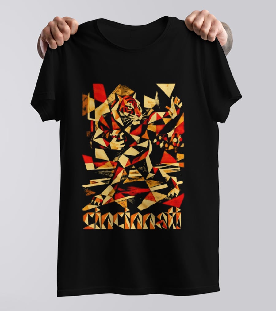 Cincinnati Bengals Tiger Geometric Football T-Shirt
