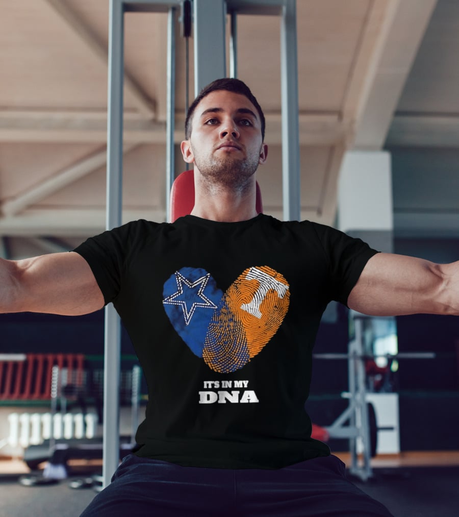 Dallas Cowboys Star And Tennessee Volunteers Orange Fingerprint Heart It's In My DNA T-Shirt