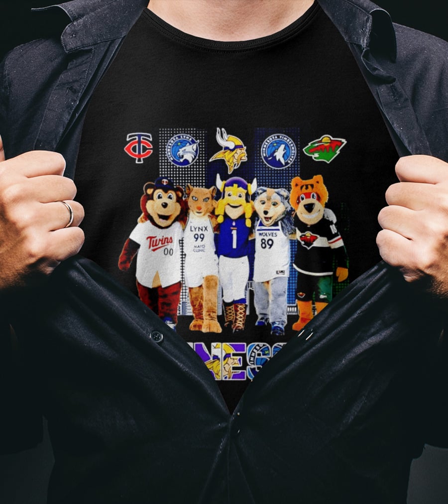 Minnesota Twins Lynx Vikings Timberwolves Wild Mascots Collage T-Shirt