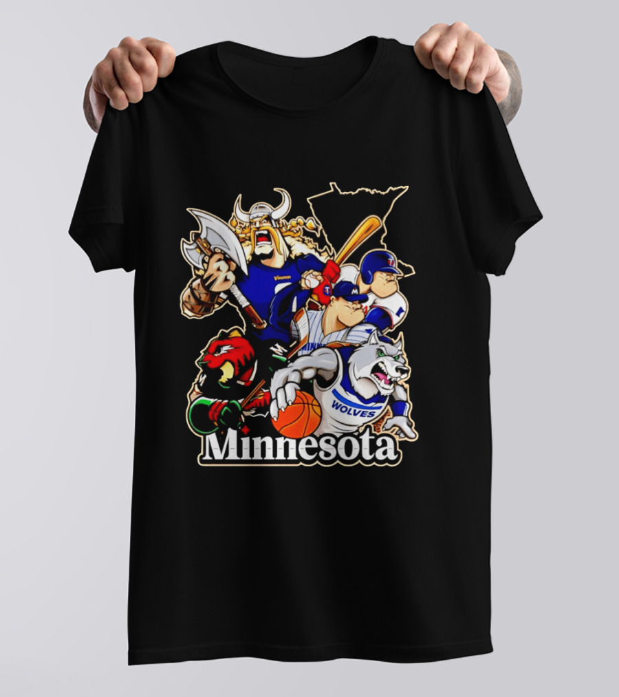 Minnesota Vikings Wild Twins Timberwolves Characters Collage T-Shirt
