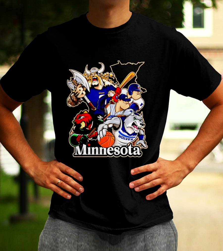 Minnesota Vikings Wild Twins Timberwolves Characters Collage T-Shirt