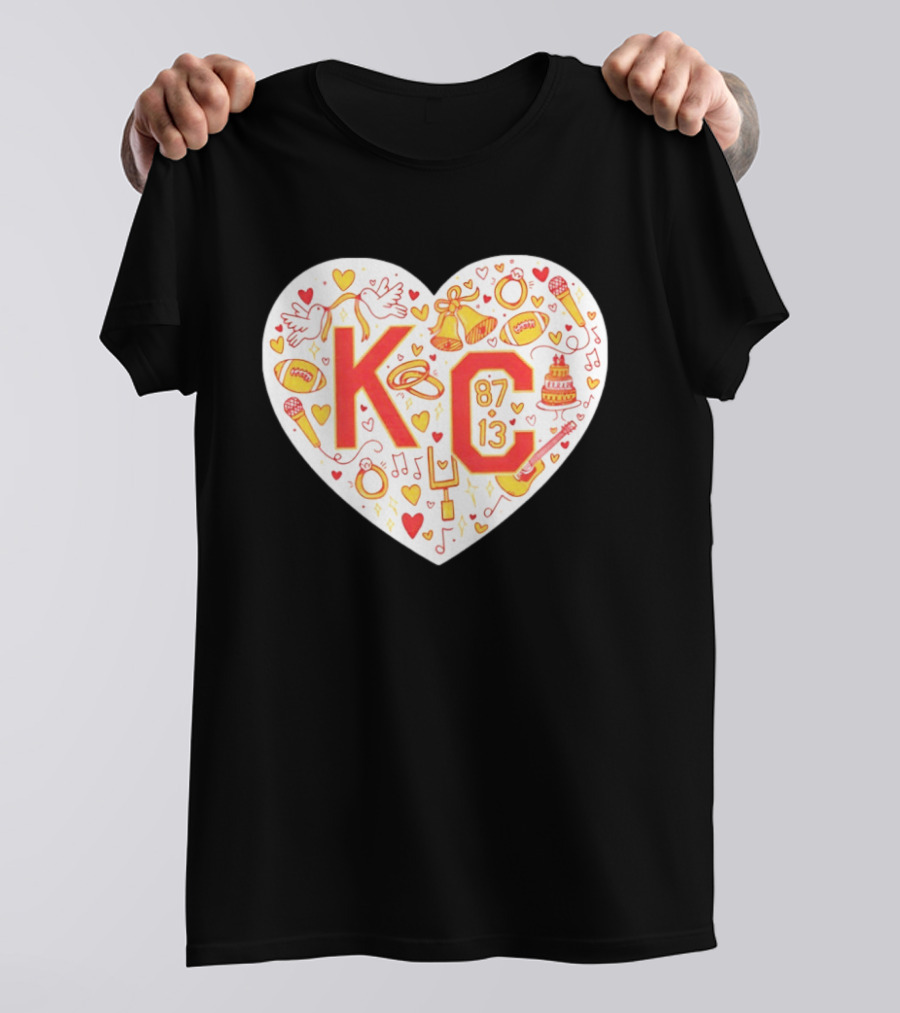 KC 87 13 Heart With Football Rings Music Bells Cake And Guitar T-Shirt