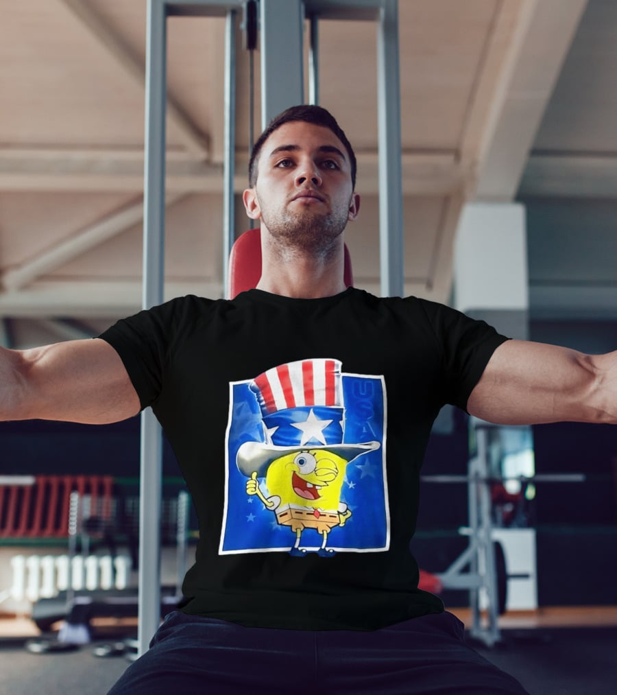 Sponge Thumbs Up American Flag USA Stars And Stripes Hat T-Shirt