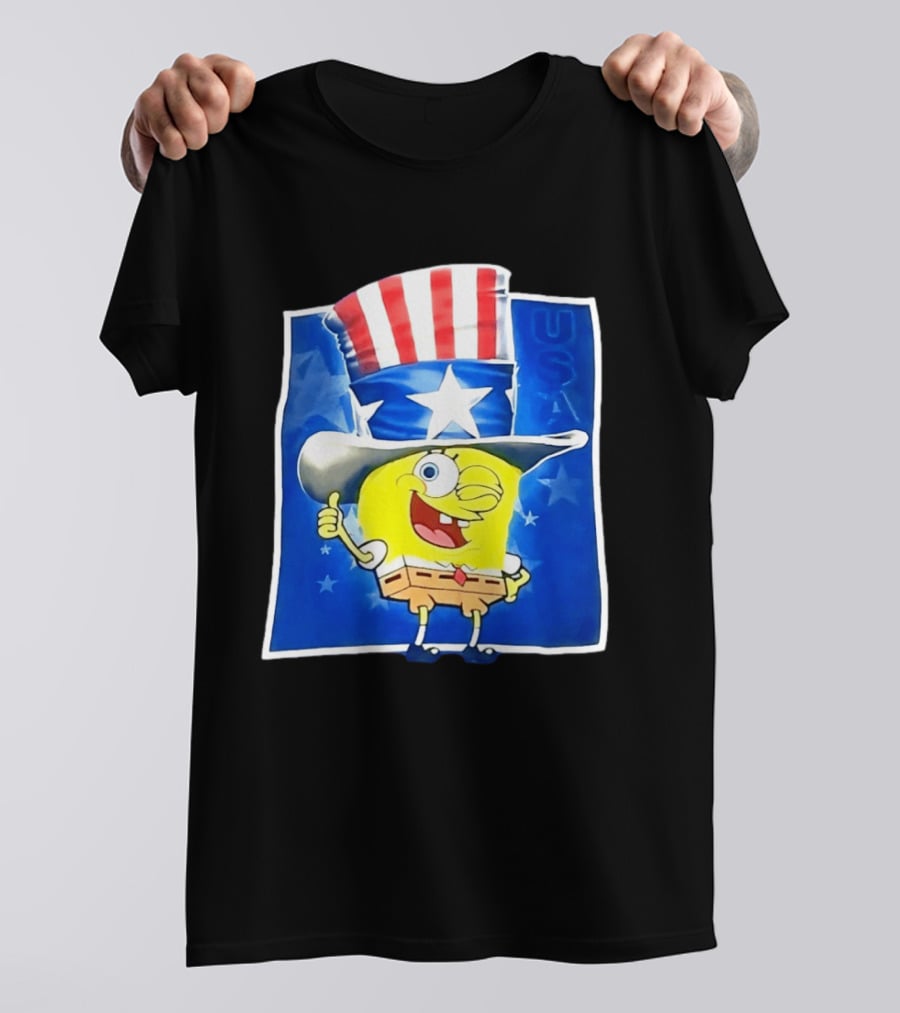 Sponge Thumbs Up American Flag USA Stars And Stripes Hat T-Shirt