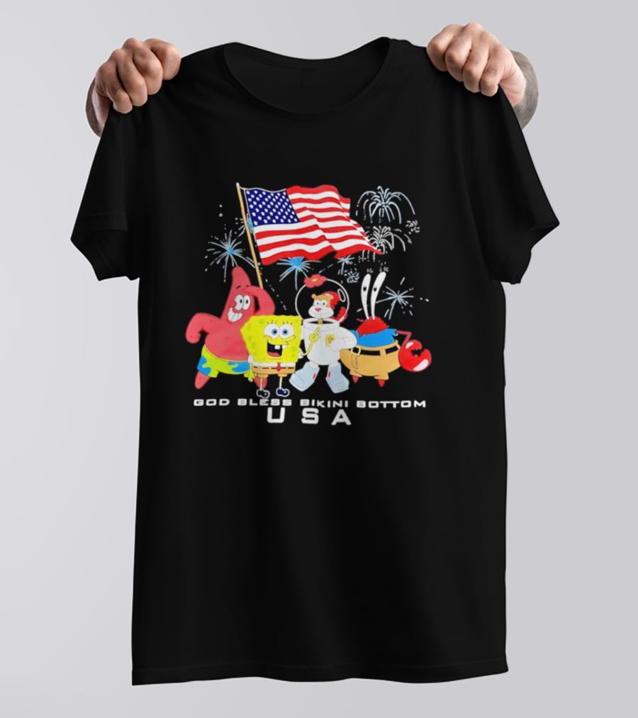 God Bless Bikini Bottom USA Sponge 4th Of July Celebration T-Shirt