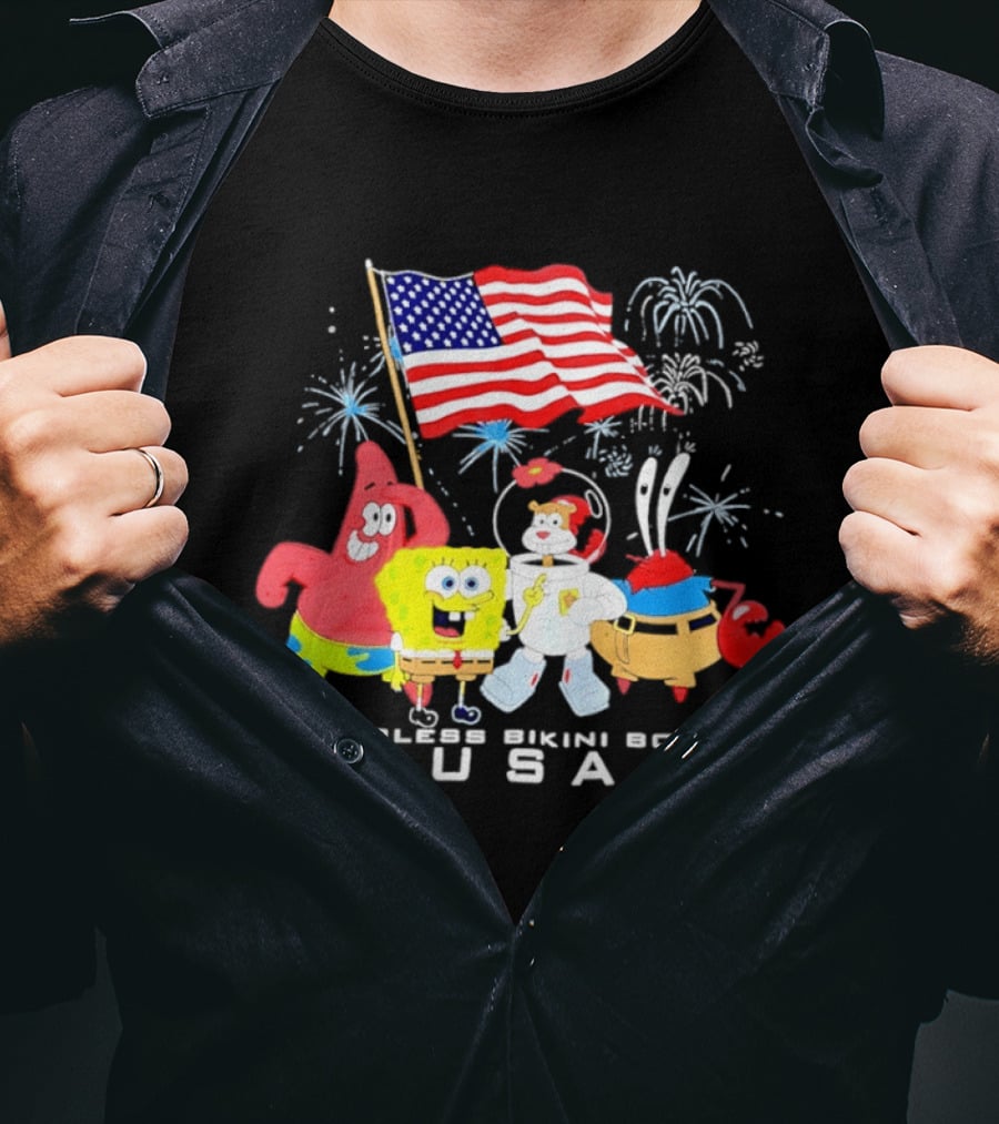 God Bless Bikini Bottom USA Sponge 4th Of July Celebration T-Shirt