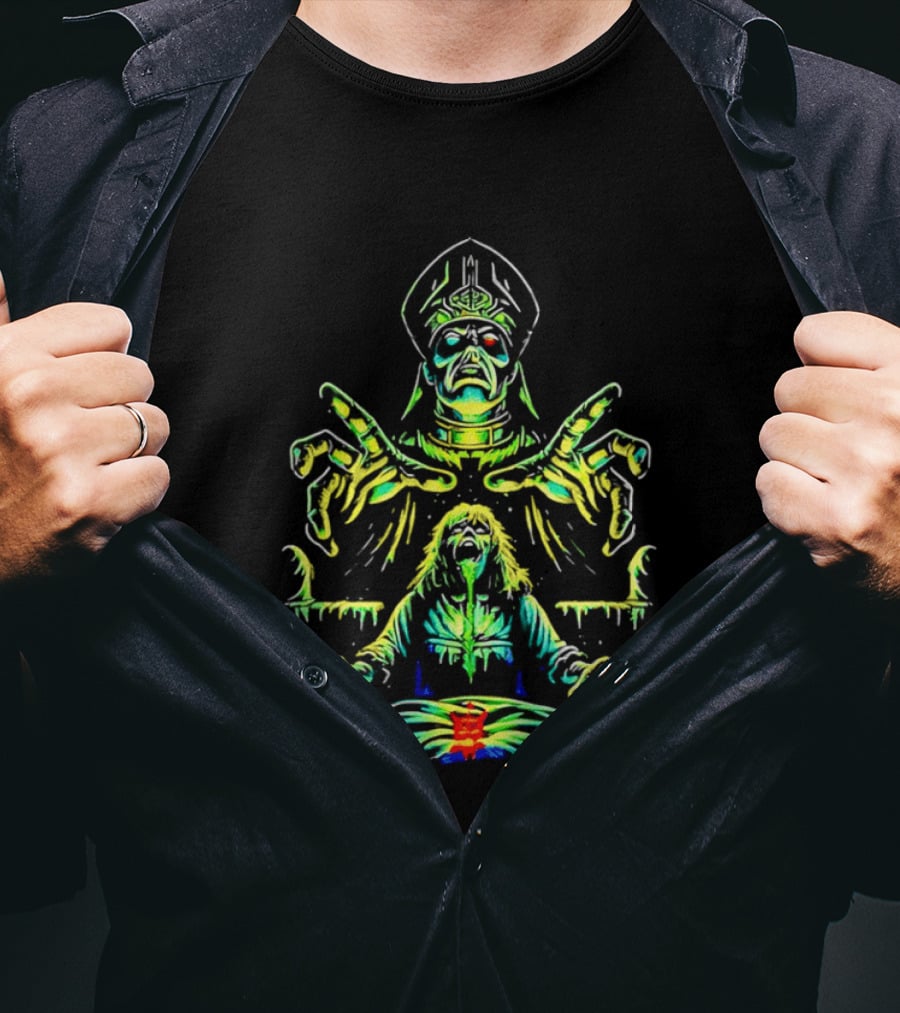 Papa Emeritus Exorcist Horror Green Neon Heavy Metal Ghost T-Shirt