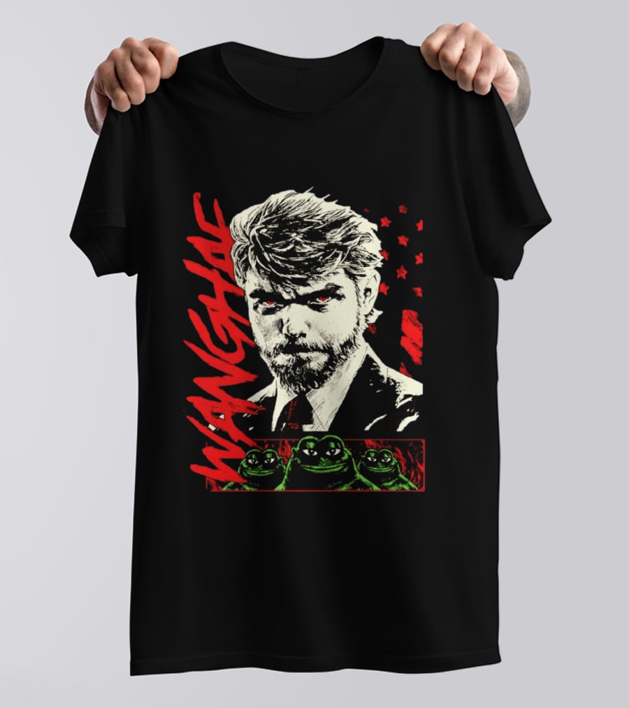 Wangyae Distressed Frogs With Intense Bearded Man And Red Accents T-Shirt