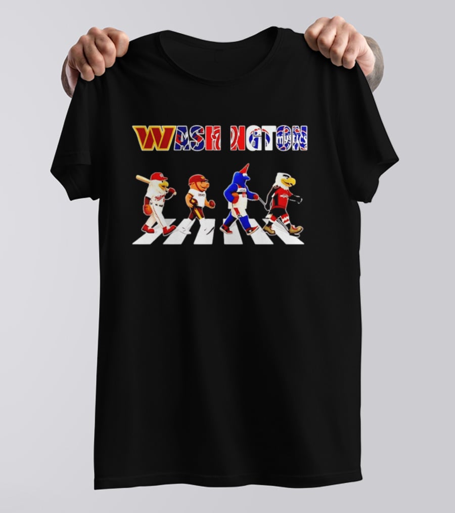 Washington Nationals Wizards Capitals Mystics Mascots Walking Across Abbey Road Mashup T-Shirt