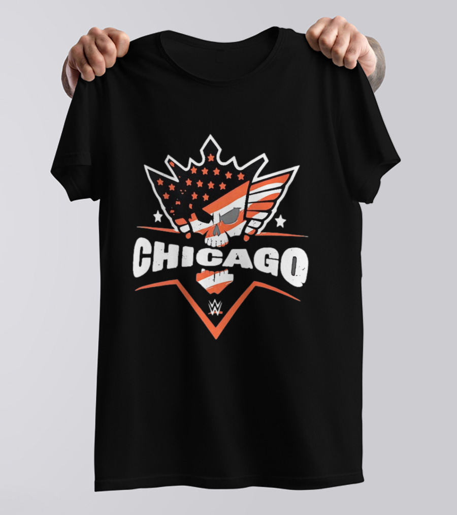Chicago WWE American Flag Skull Stars Stripes T-Shirt