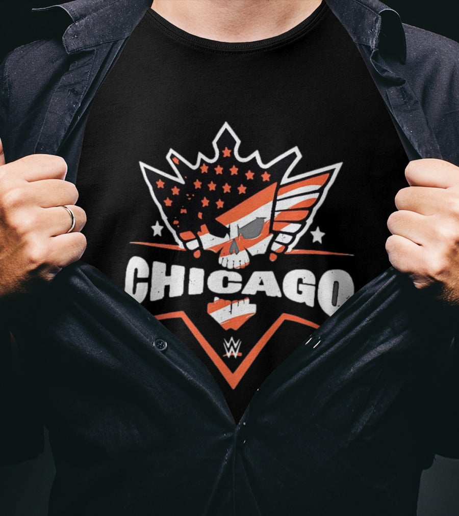 Chicago WWE American Flag Skull Stars Stripes T-Shirt