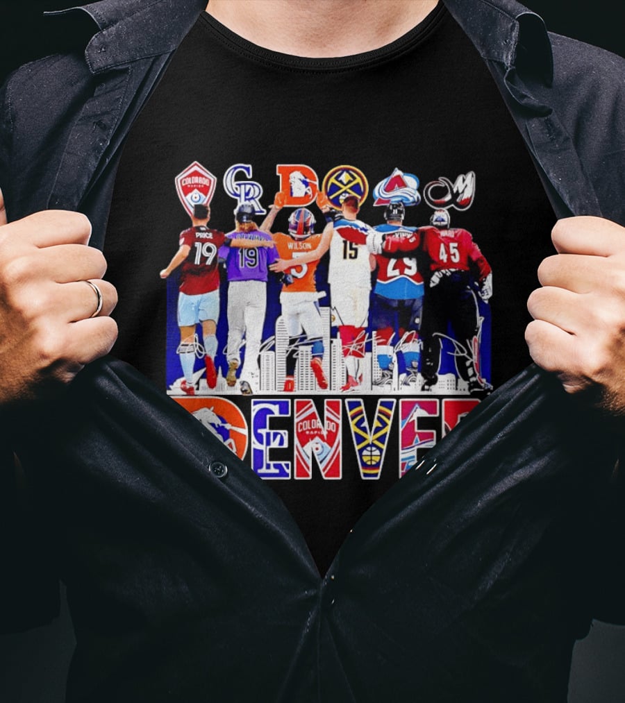 Denver Colorado Sports Collage With Price Wilson Skyline And Team Logos T-Shirt