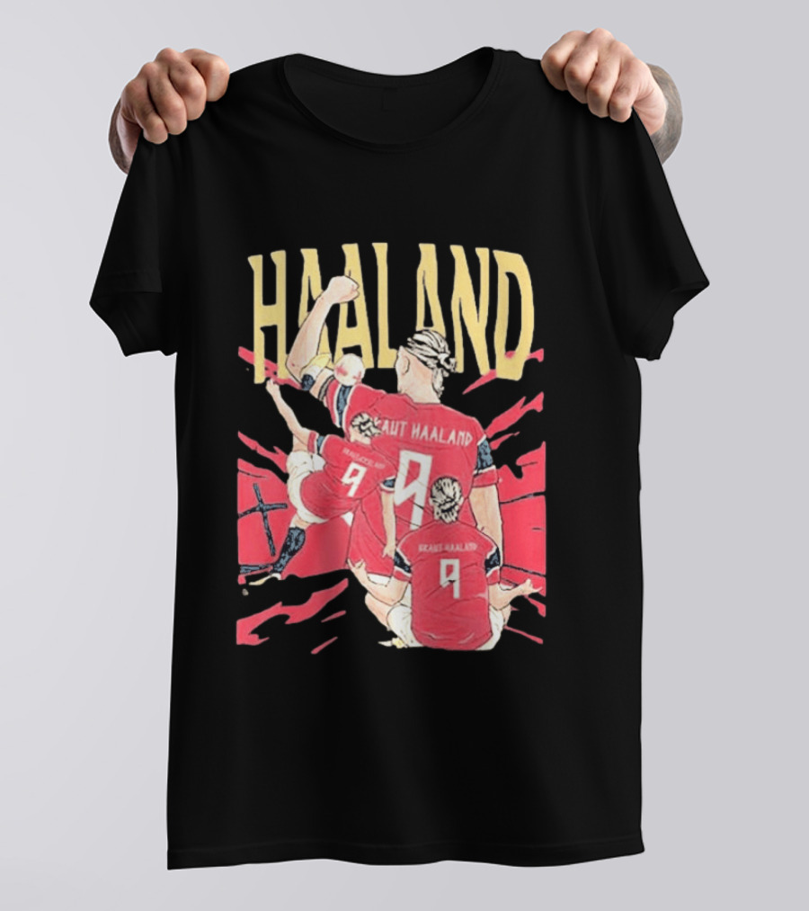 Haaland Cartoon Celebrating Norway Football Number 9 T-Shirt