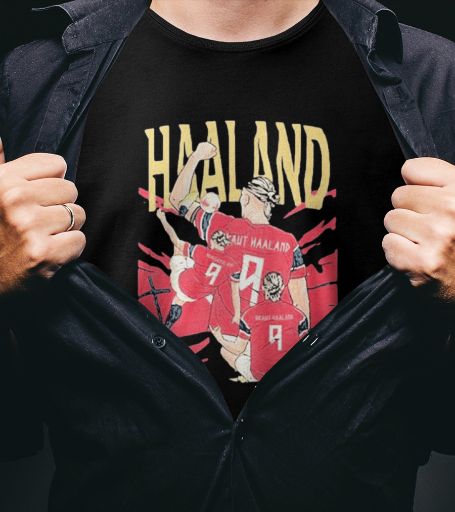 Haaland Cartoon Celebrating Norway Football Number 9 T-Shirt