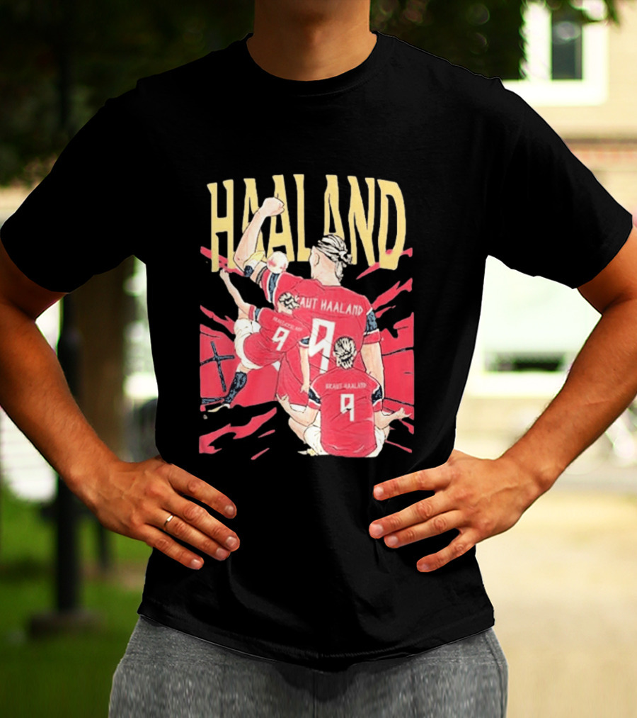 Haaland Cartoon Celebrating Norway Football Number 9 T-Shirt