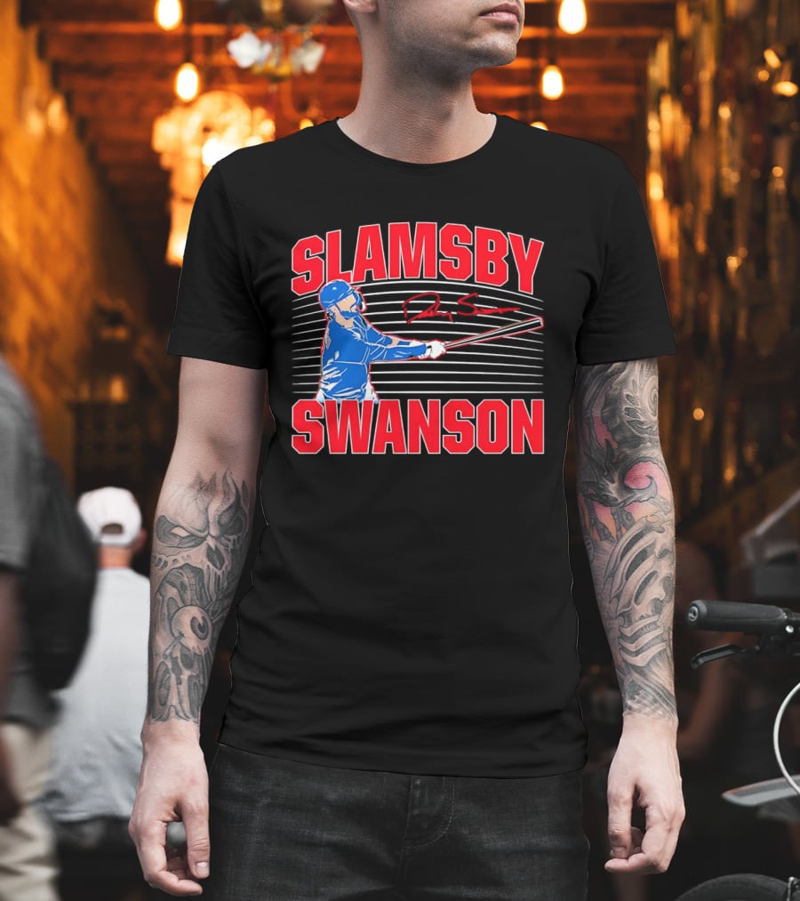 Dansby Swanson Chicago Cubs Slamsby Baseball Slugger 2 3 Swing T-Shirt