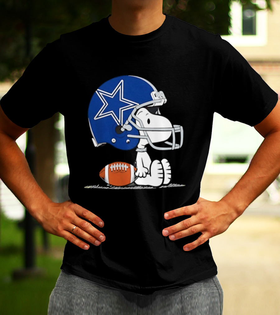 Snoopy Dallas Cowboys Football Helmet Collaboration Peanuts NFL Fan T-Shirt