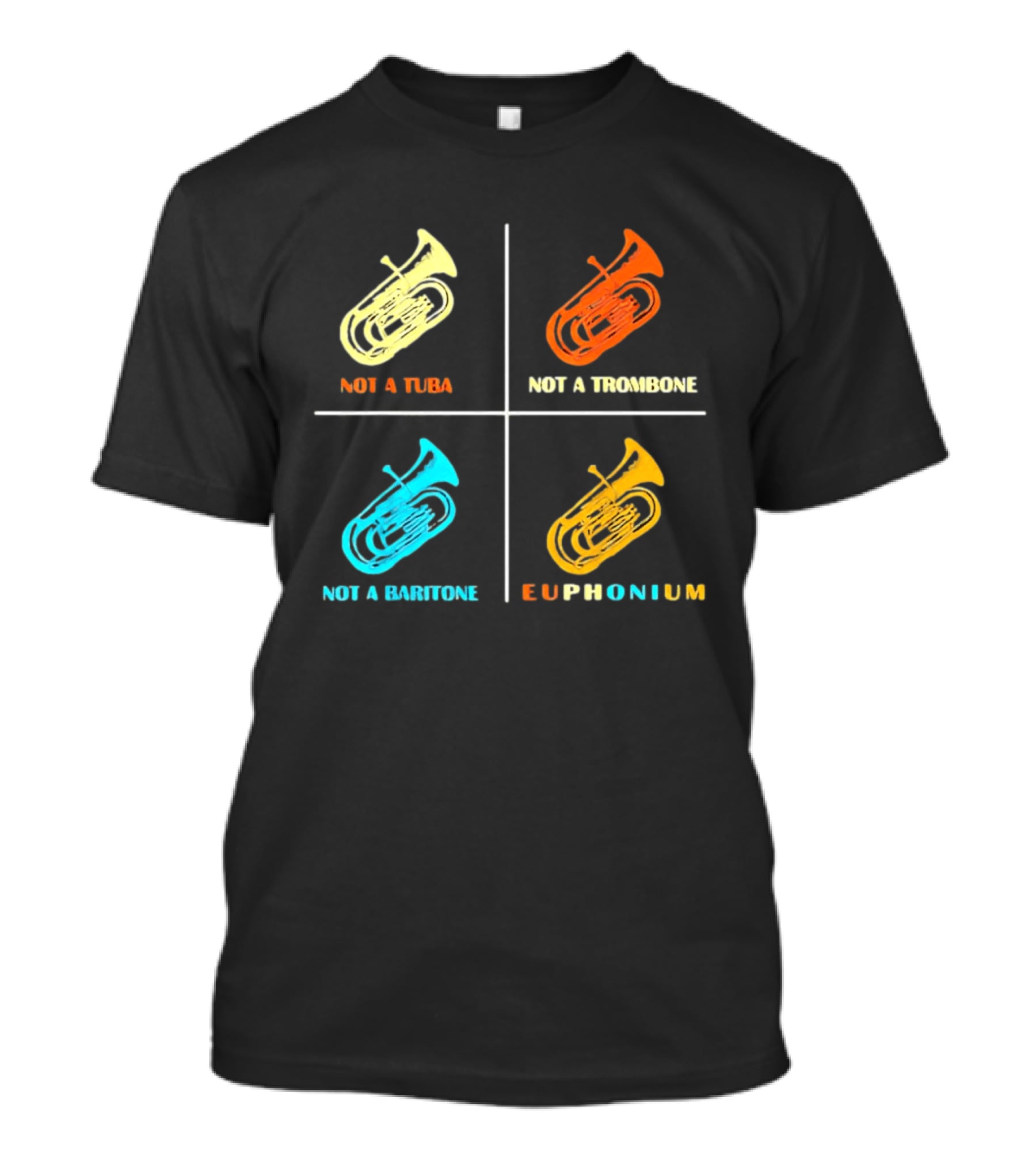 Not A Tuba Not A Trombone Not A Baritone Euphonium Colorful Instrument Grid T-Shirt