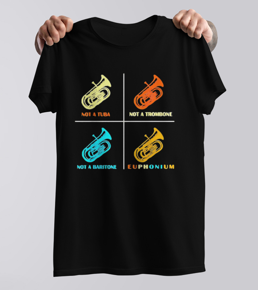 Not A Tuba Not A Trombone Not A Baritone Euphonium Colorful Instrument Grid T-Shirt