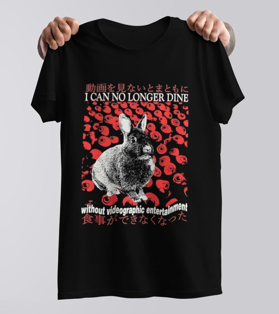 I Can No Longer Dine Without Videographic Entertainment Rabbit Surrounded By Red Roses T-Shirt